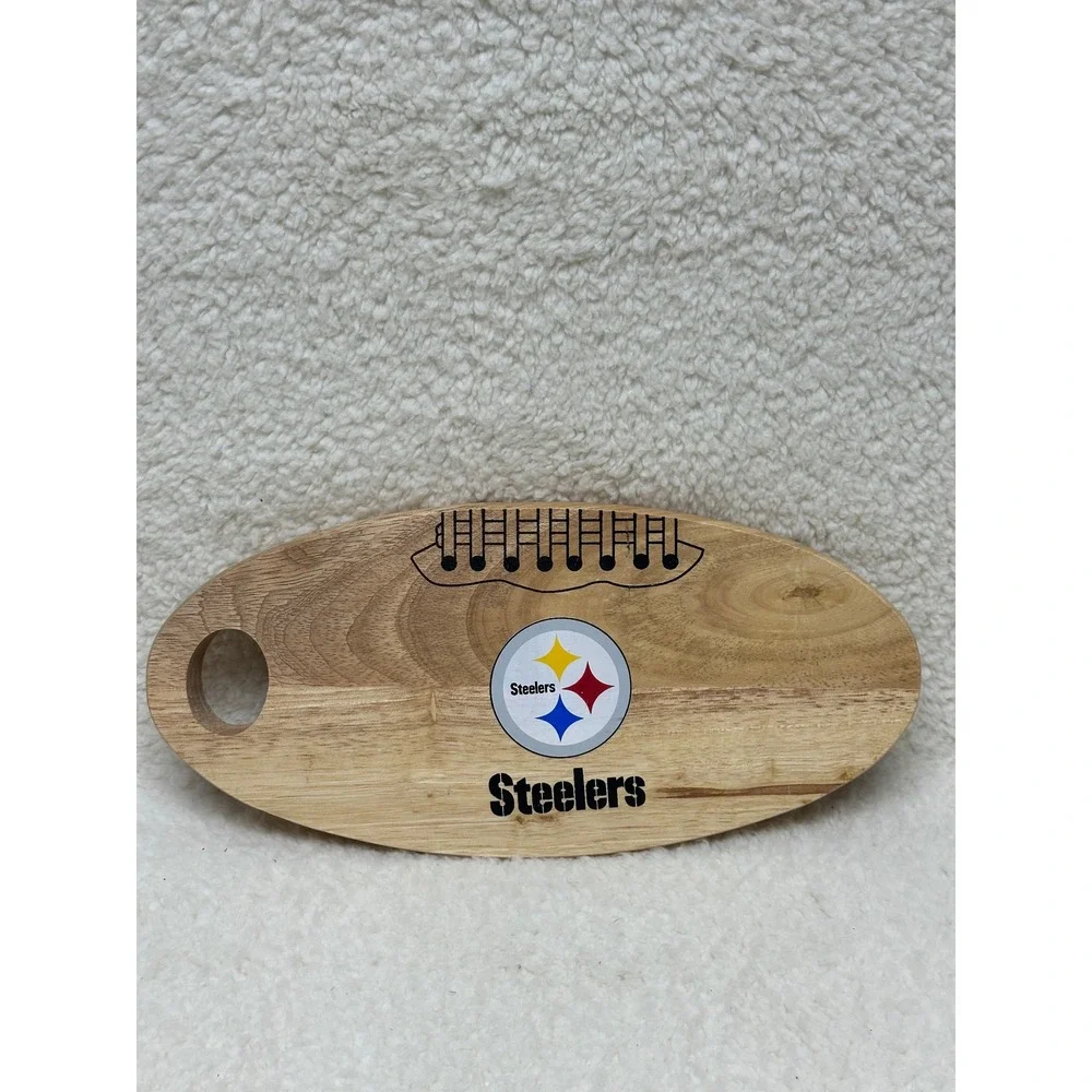 Pittsburgh Steelers Cutting Board VTG Brown Wood Football Shape NFL Serving Tray